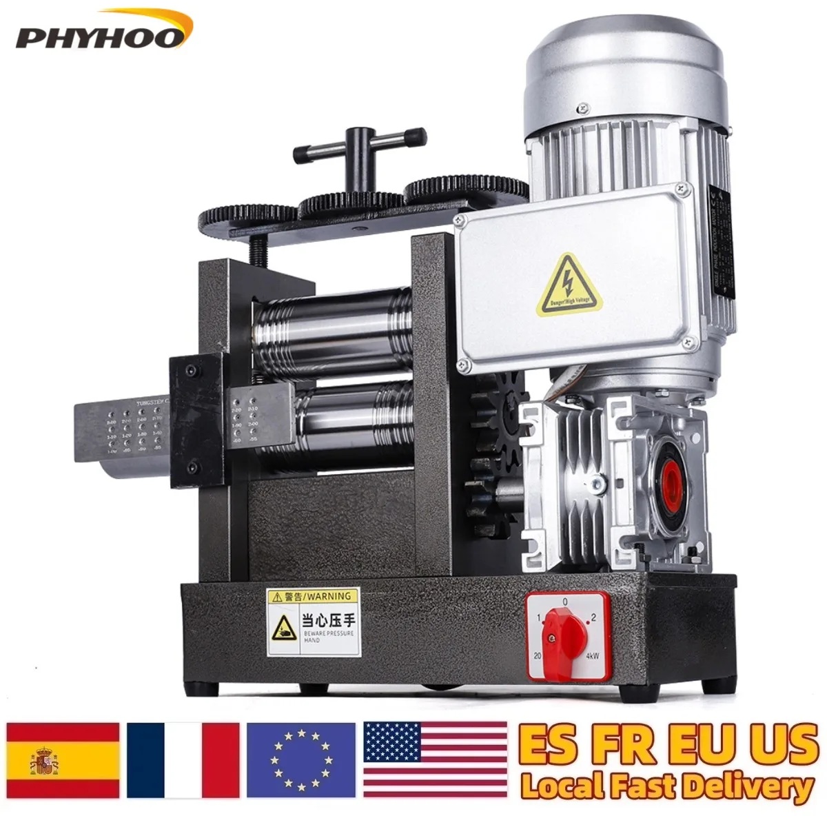 110V Electric Jewelry Rolling Mill Machine 750W 160x70mm With Drawing Wire Device 4-in-1 Multifunction Metal Forming Pressing Machine for Gold Silver Jewelry Making Sheet Wire Round Halfround Jewelry Pressing Tools Jewelry Roller Mills