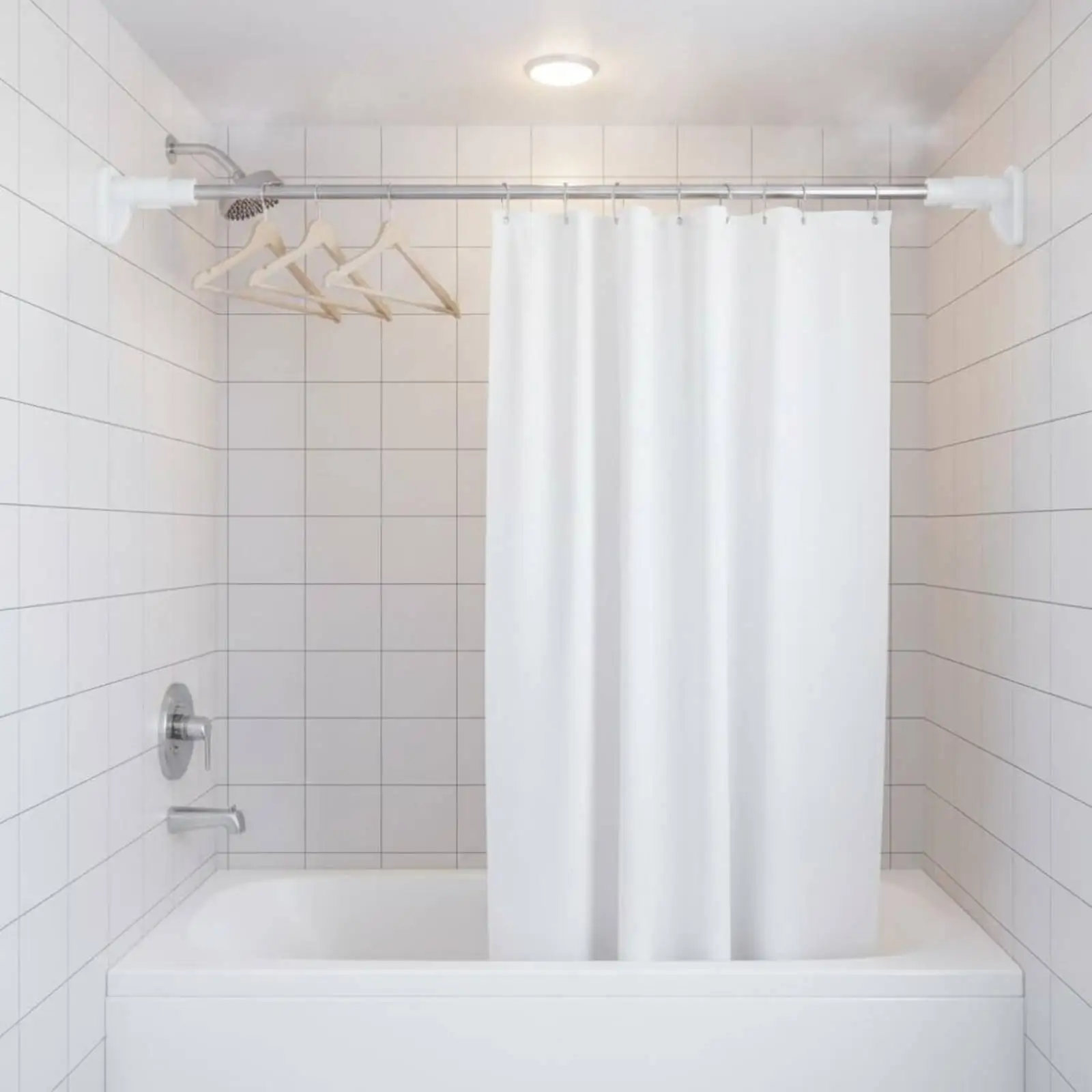No Drill Telescopic Metal Curtain Rod Spring Tension Adjustable Stainless Steel Pole for Bathroom Window Balcony Storage