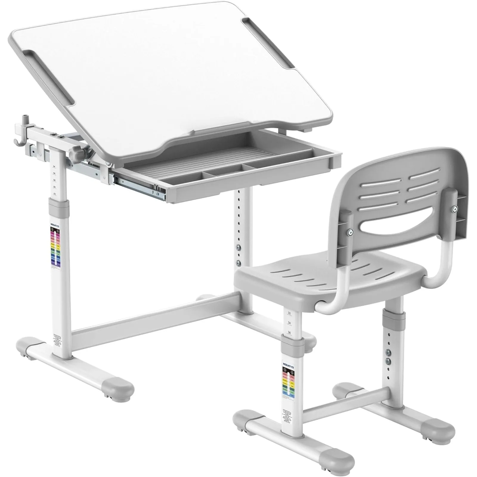 

US Kids Desk and Chair Set, Height Adjustable Ergonomic Children's School Workstation with Storage Drawer, Grey (Grey)