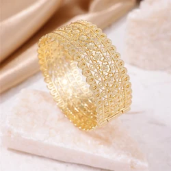 Middle East Royal Wedding Jewelry Bangle in Golden Algerian Moroccan Jewelry For Bridal Flowers Hollow Out Cuff Bangle Sets