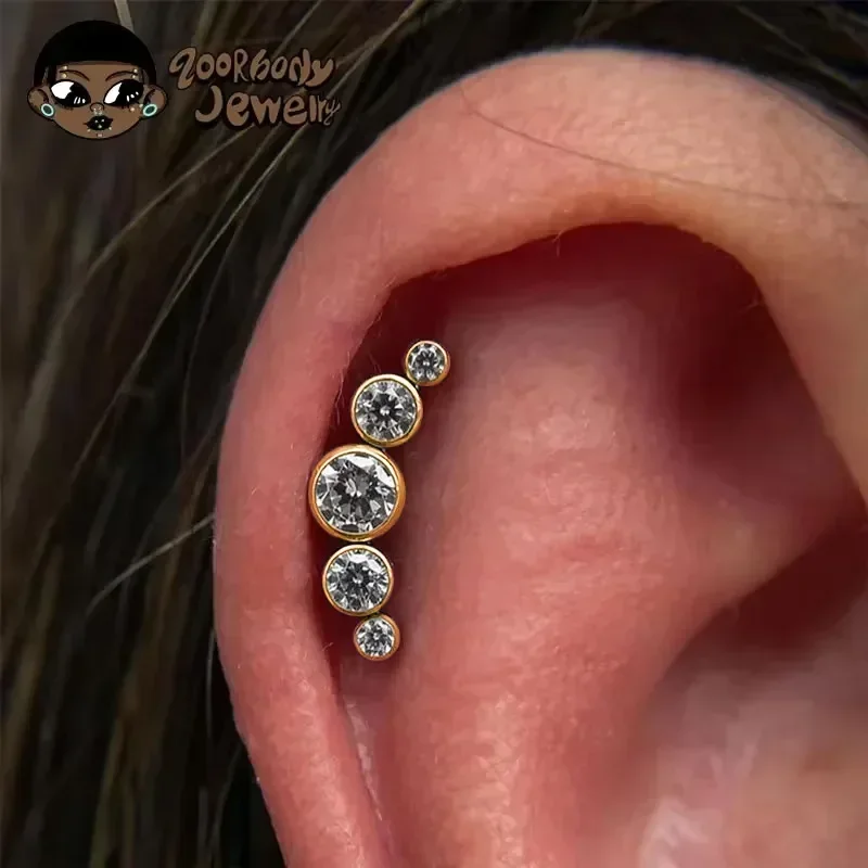 ZOOR ASTM F136 التيتانيوم اللولب ثقب 16 جرام 18 جرام موضوع داخلي Labret الشفاه الغضروف الزركون الزنمة أقراط مجوهرات للجسم