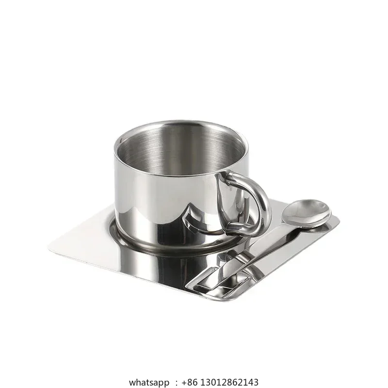 

Минималистичная скандинавская кружка, набор из 3 предметов, кофейная кружка из нержавеющей стали 304, термостойкая чашка для молока с блюдцем, ложкой, подставка для столовых приборов, набор посуды