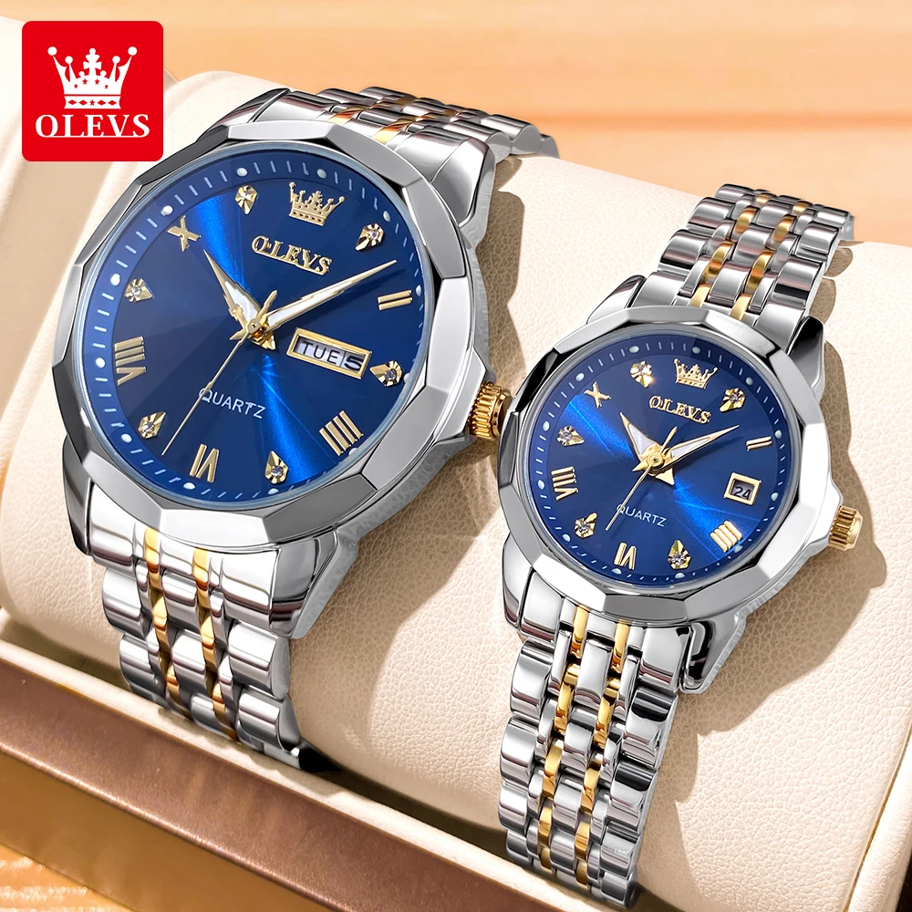 OLEVS 9931 カップルウォッチ ファッションクォーツ腕時計 防水 夜光腕時計 カップル向け 曜日日付表示腕時計 カップルギフト