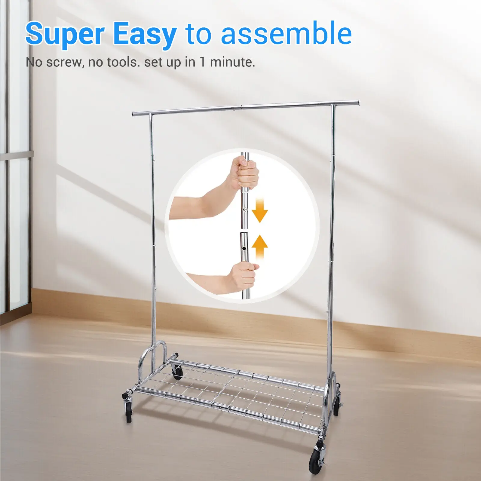 US 450lbs Commercial Rolling Heavy Duty Garment Rack Clothes Rack Hanging Clothes