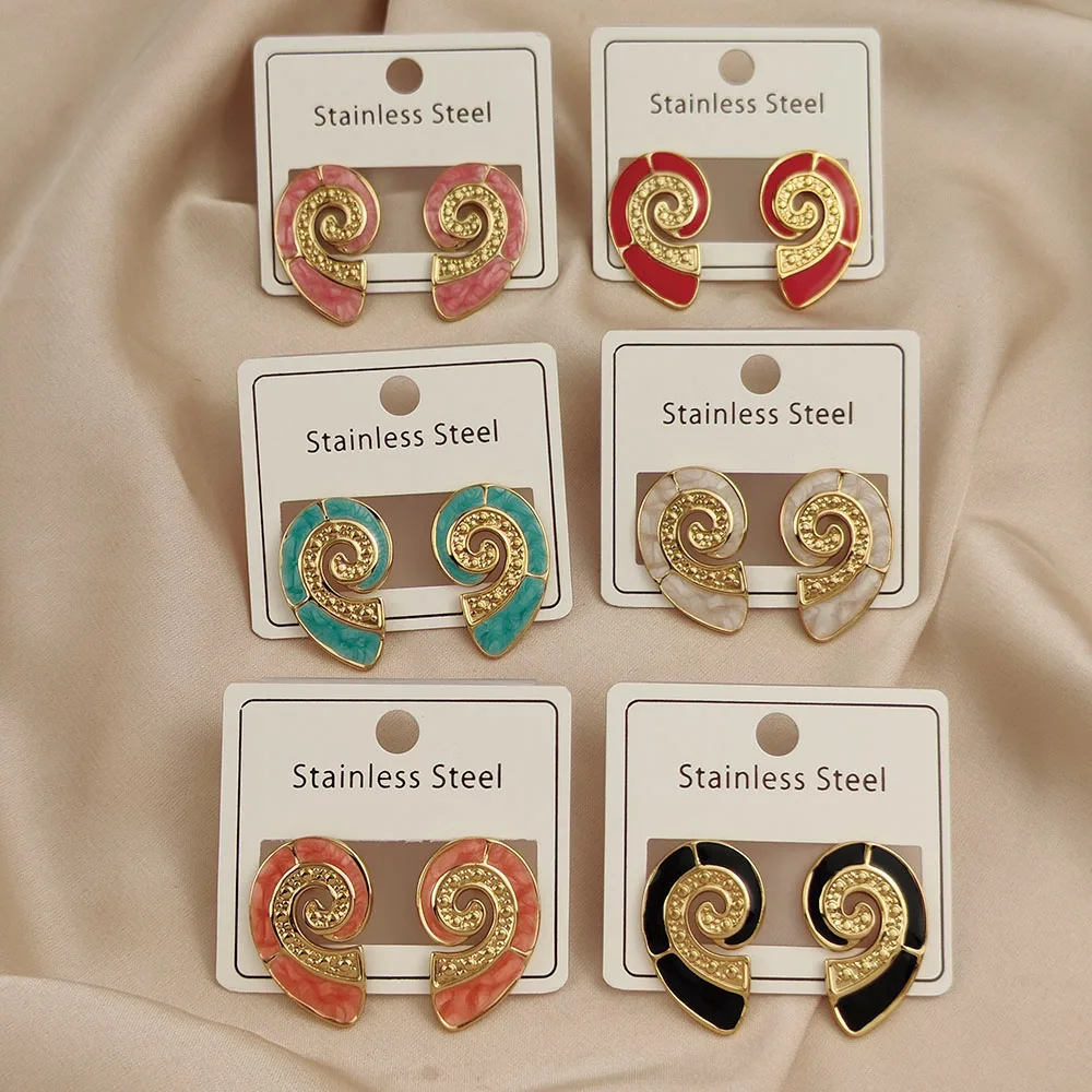 

New Conch Colored Enamel 18K Gold Plated Women's Earrings, Waterproof and Fading Stainless Steel, Wife Gift