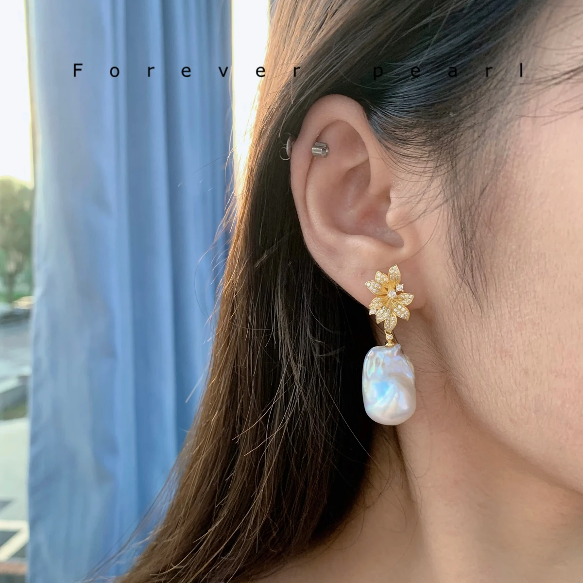 Natural Aurora White Colorful Irregular Baroque Pearl Earrings French Flower Zircon S925 Sterling Silver Earrings Elegant Gift
