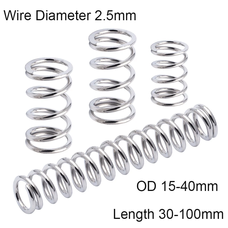1Pcs Wire Diameter 2.5mm Spring Steel Compression Shock Absorption Pressure Return Spring OD 15-40mm Length 30-100mm Ni-Plating