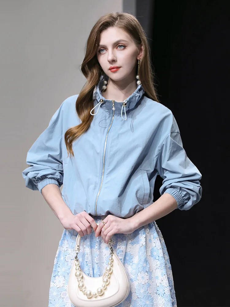 

Spring 2026 Women's Faionable Breathable Waterproof Sun Protection Clothing Stand Collar Loose ort Outerwear Coat