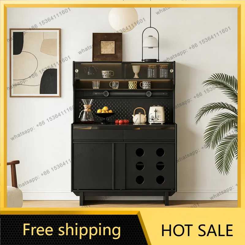 LS black solid wood dining side against the wall integrated utility cabinet Middle antique storage storage cabinet
