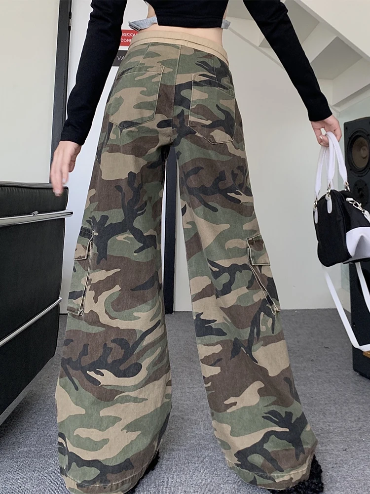 Women Camouflage Cargo Jeans Harajuku Baggy Y2k  Oversize Denim Trousers Vintage Japanese 2000s Style Jean Pants Trashy Clothes