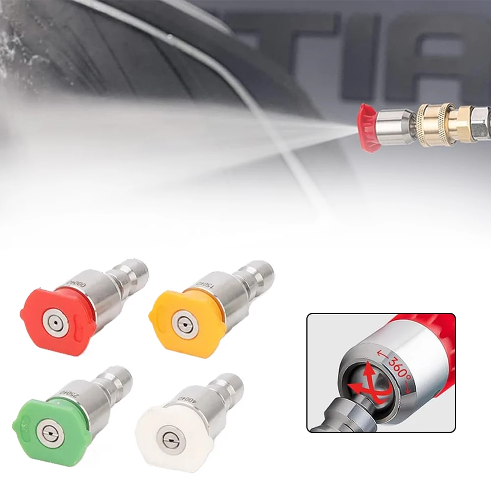 

360° Rotatable Pressure Washer Nozzle Tips Kit 1/4 quick connect type Multiple Degrees (0,15,25,40) 4 Spray Nozzles