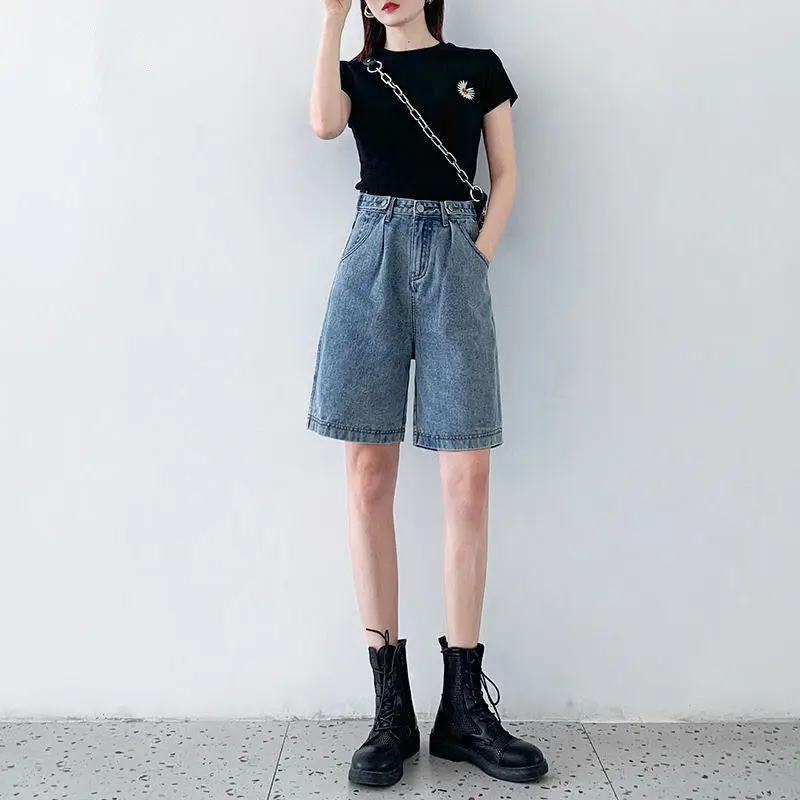 

Summer Denim Shorts for Women Streetwear 2024 Spring Summer Fashion Loose High Waisted Shorts Chic Solid Casual Jean Shorts