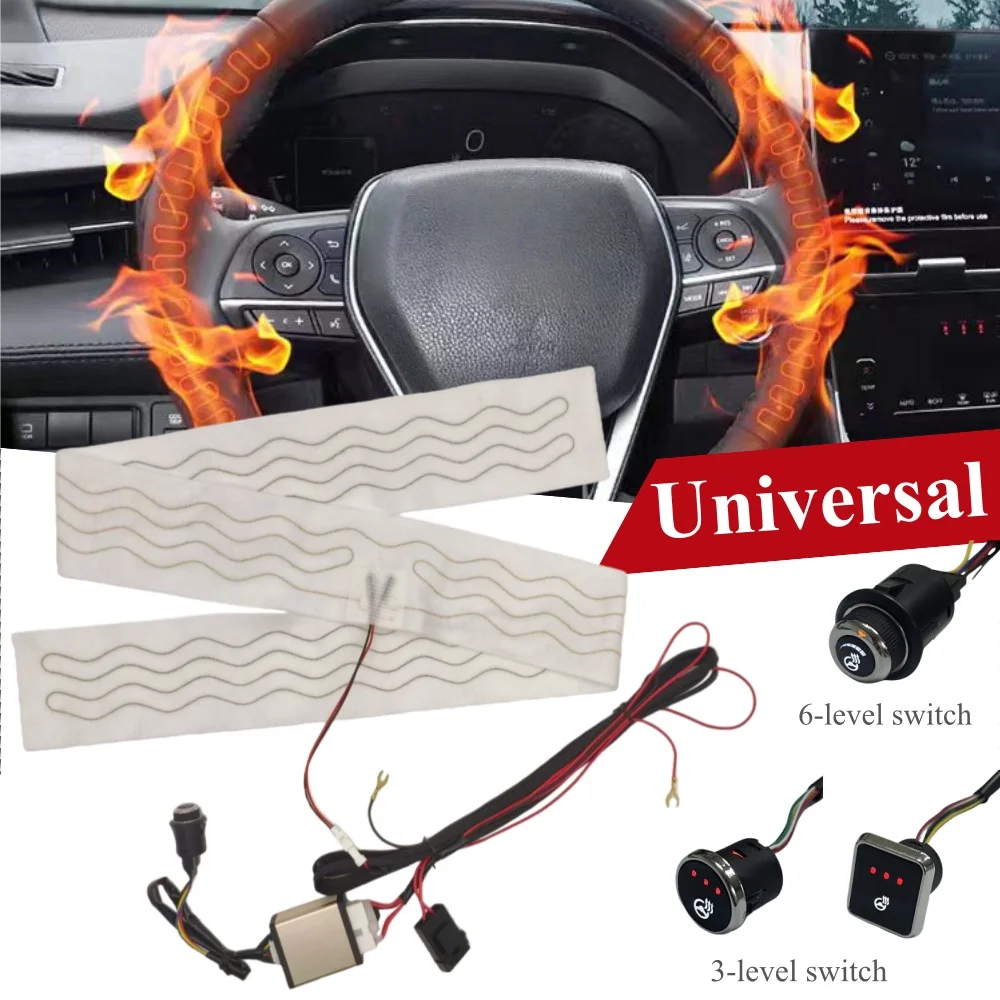 Universal 12V Built-in Car Steering Wheel Heater Kit Alloy Wire Heating Pads Independent Switch Control System with Harness