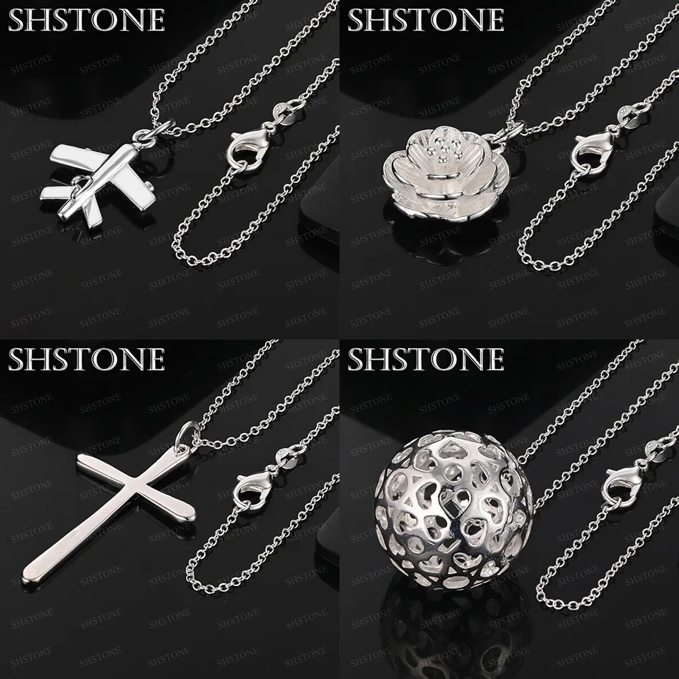 

925 Sterling Silver Hollow Ball Flower Cross Airplane Pendant Necklace Engagement Party For Women Men Trendy Jewelry Accessories