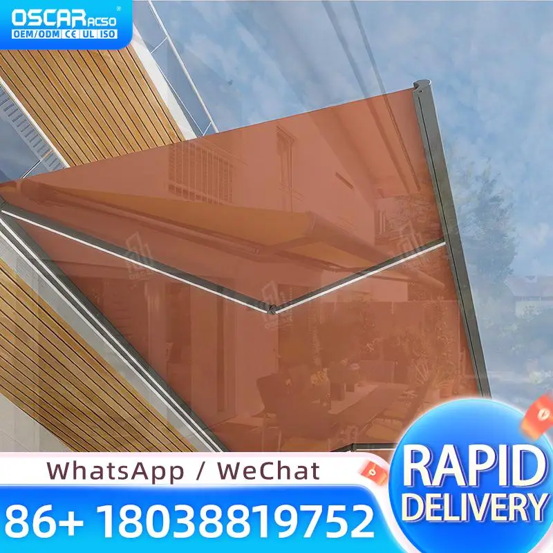 Custom Size Heavy Duty Retractable Outdoor Sunshade Motorized Full Cassette Awning for Sunroom Patio in White Frame Retractable