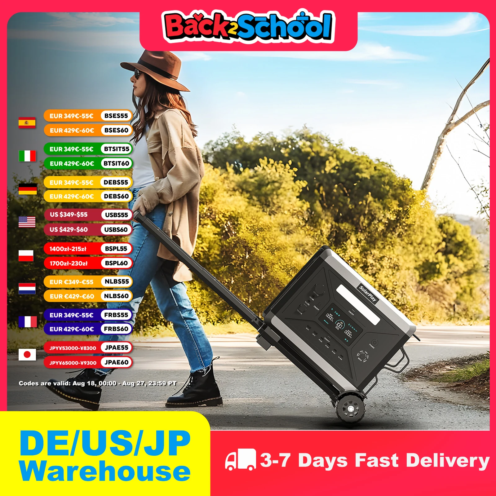 

SOLARPLAY 2400W 2160Wh Powerbank Q2501 Camping Large Capacity Portable Power Supply Accessories External Battery With Trolley