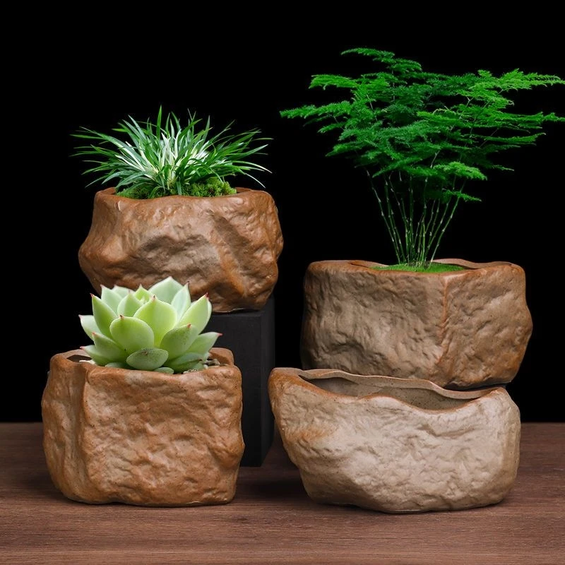 

2024 Creative Stone Imitation Succulent Flower Pot Ceramic Mini Pot Meaty Flower Pot Home Desktop Decorative Flower Pot LF424