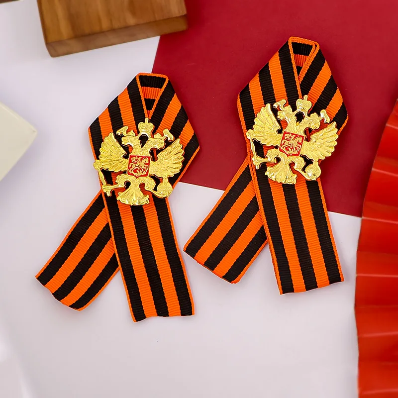 Russian Saint George Ribbon Medal Defense Fatherland Ribbon Double-headed Eagle Badge