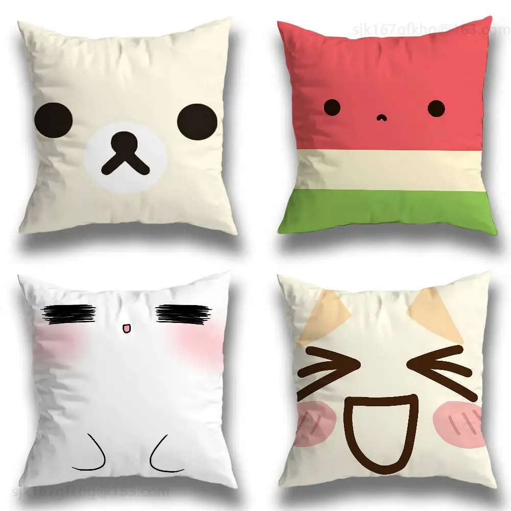 

Kawaii Cute Collection Pillow Case Square Double-Sided Printing Short Plush Sofa Cushion Cover Bedroom Bedside Pillow