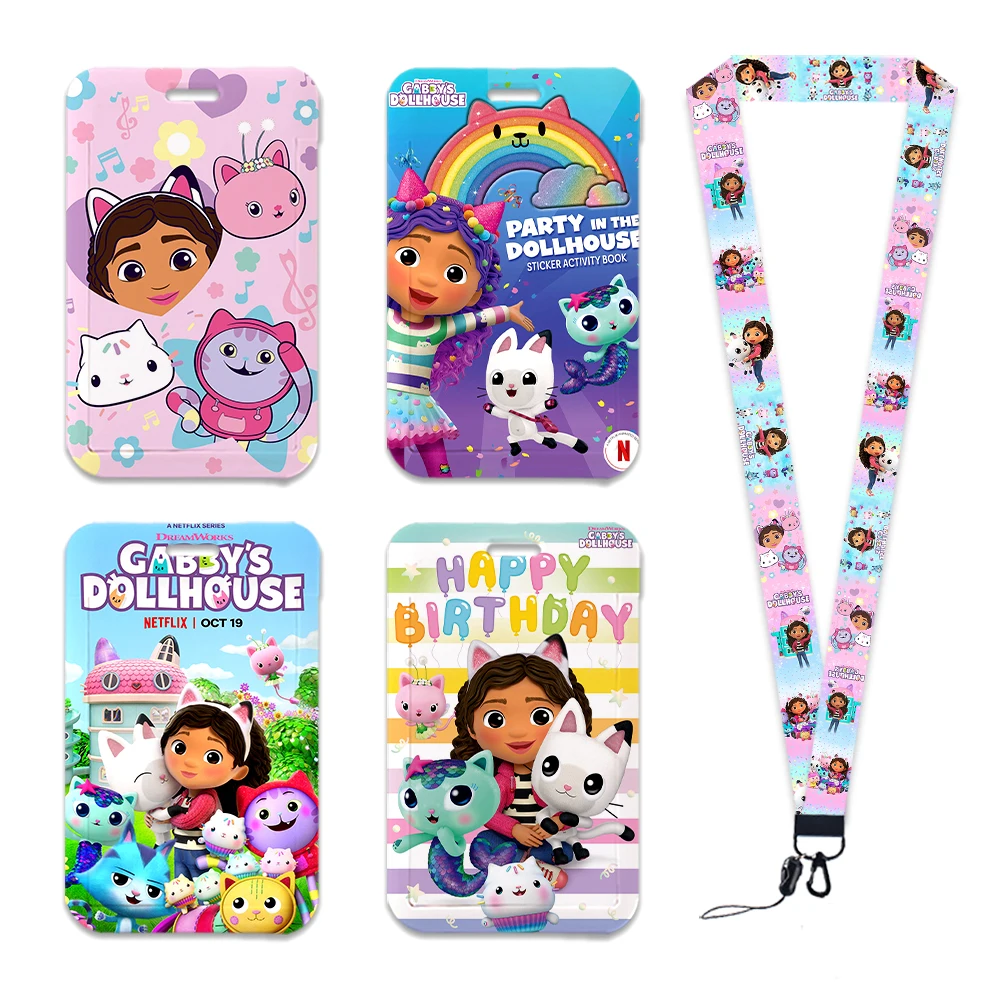 Cordón de dibujos animados de Casa Gabby para niñas, cadena para llaves, funda para tarjeta de identificación, tarjetero de autobús, soporte para insignia, regalos personalizados