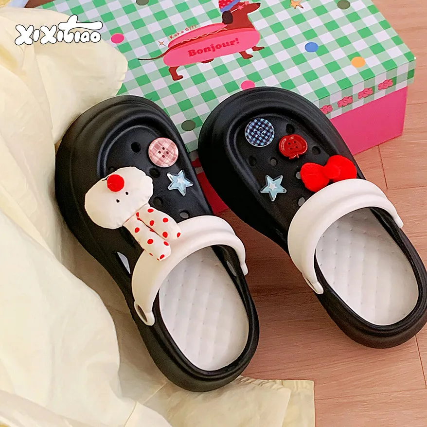 

EVA Rabbit Ear Hole Shoe Women's Summer Outdoor Anti-slip Beach Sandals High Heel Casual Flat Bottom Cartoon Pattern