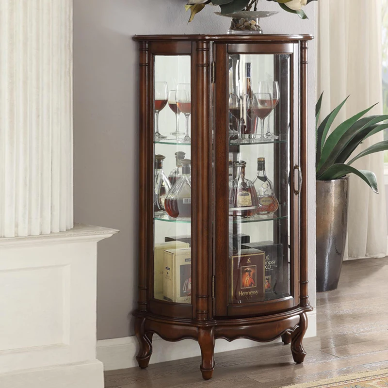 Wine Cabinet Against The Wall, Living Room, Single-door Small Wine Cabinet, All Solid Wood Glass Door Display Cabinet, European