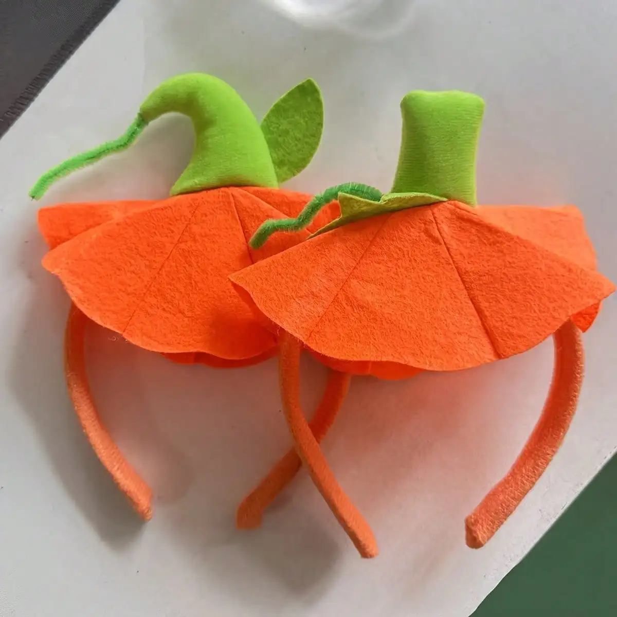 2 Handmade Pumpkin Headbands, Halloween And Thanksgiving – In Vibrant Orange With Green Stems, Festive Party Costumes, Halloween Decorations, And Cosplay