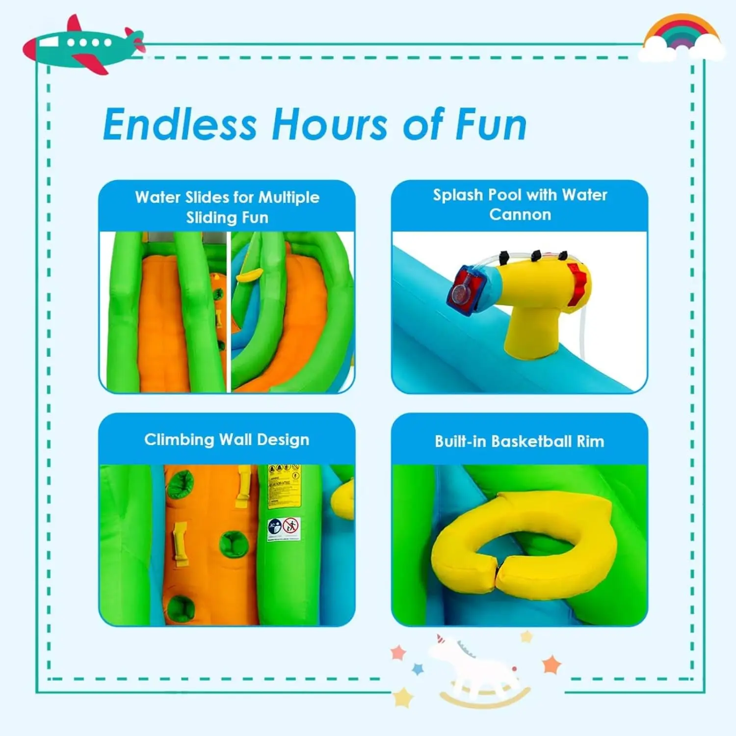 Opblaasbare Waterglijbaan, 6 In 1 Gigantisch Waterglijbaanpark Voor Kinderen Buitenplezier Met 550W Blazer, 2 Glijbanen, Spatzwembad, Opblazen