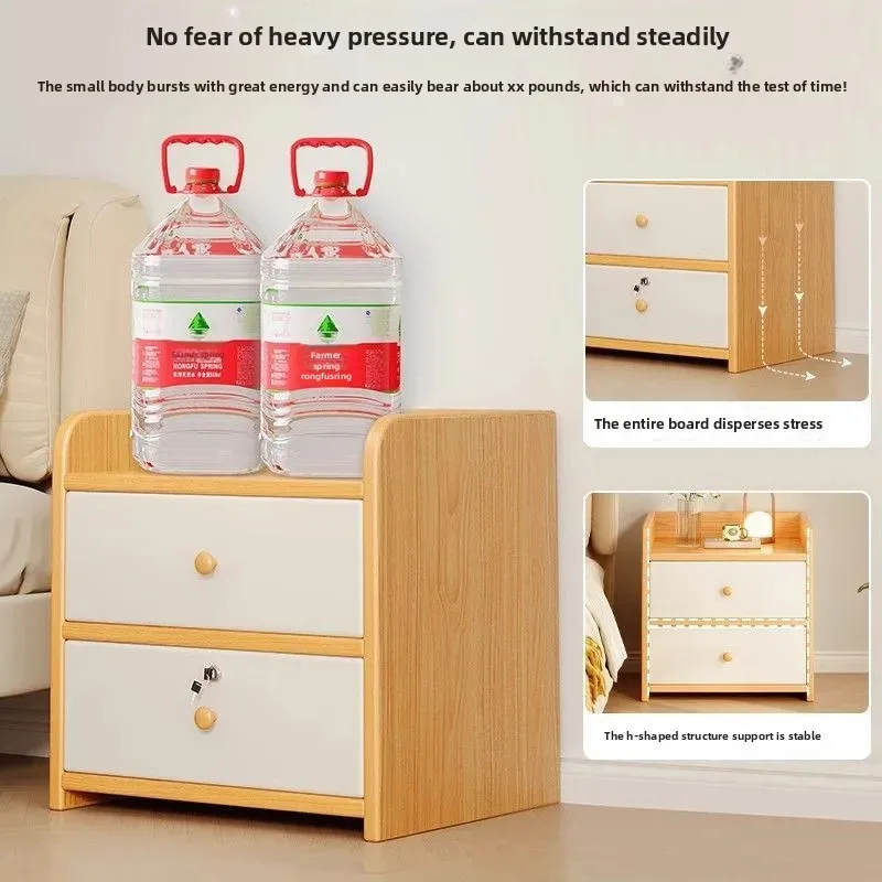 Simple Modern Small Bedside Table with Lock - Home Use Bedside Storage Rack Cabinet for Bedroom & Rental Apartment Organization