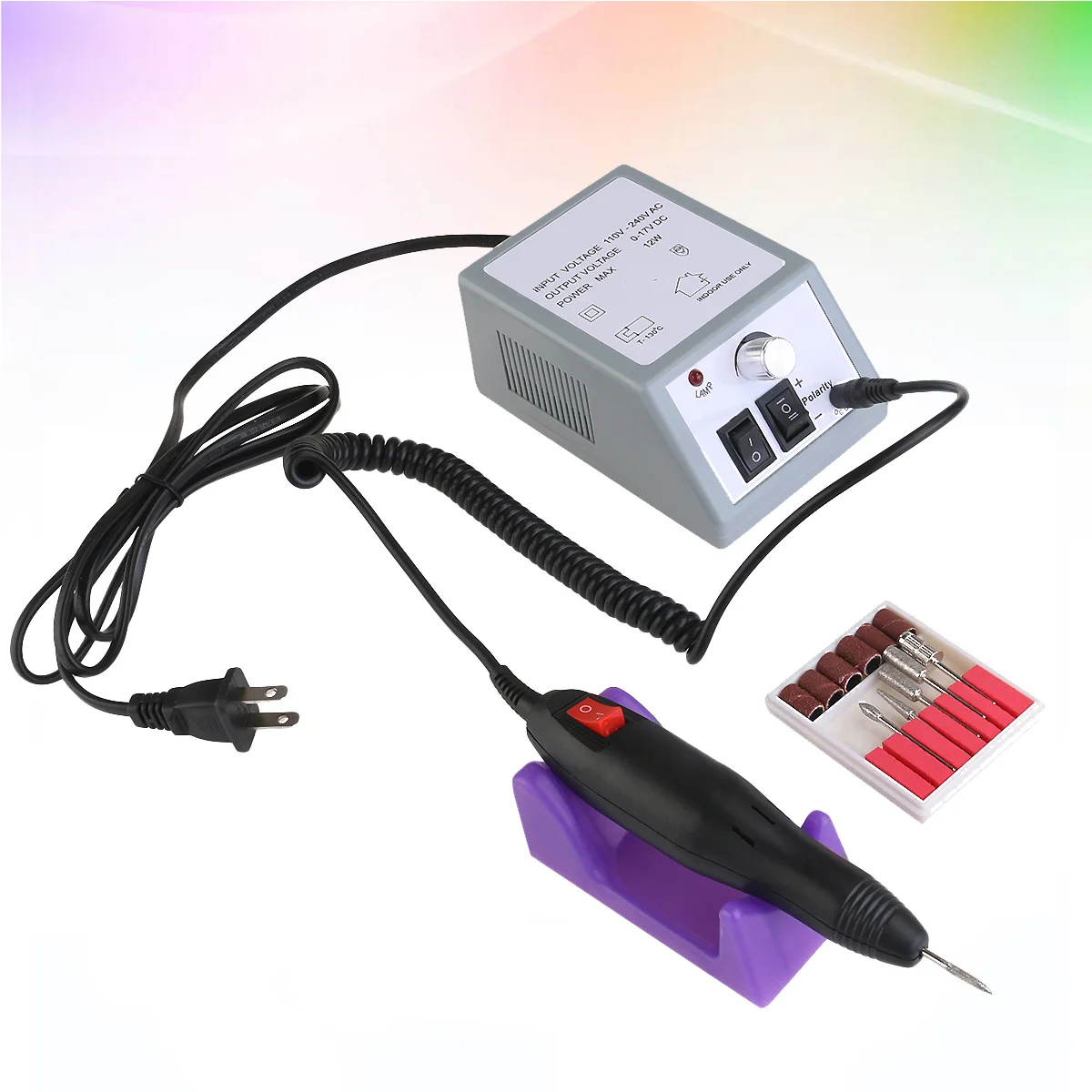 Taladro eléctrico profesional para decoración de uñas, Kit de 6 brocas, máquina de manicura y pedicura de salón de alta velocidad, enchufe estadounidense portátil