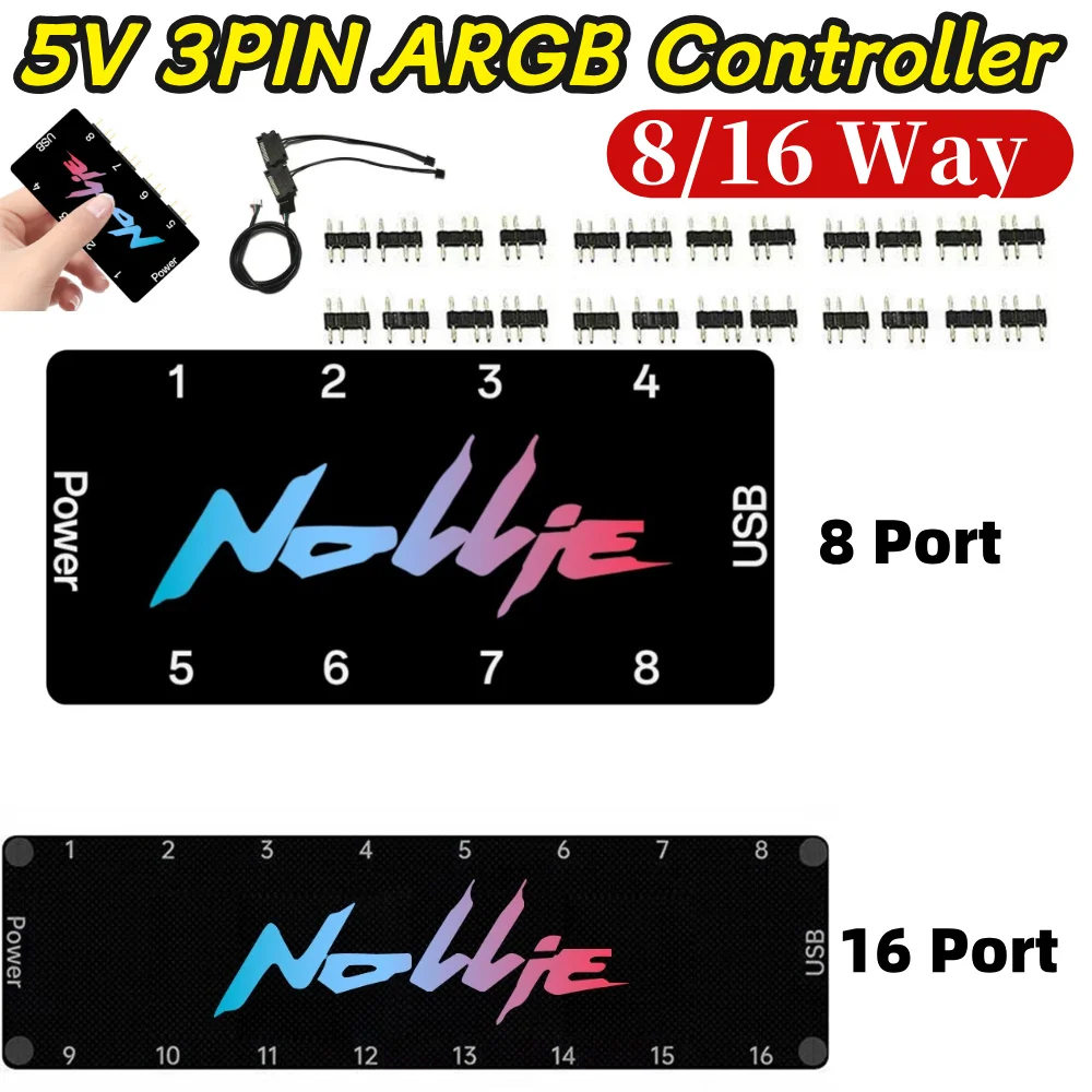 5V 3PIN ARGB Splitter Hub Support SignalRGB OpenRGB Addressable ARGB Splitter 8/16 Way for Extended Motherboard Interface
