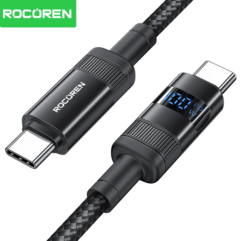 

Rocoren 100W Type C to Type C Cable With Digital Display Fast Charging Wire PD3.1 Type C Cord For MacBook iPhone 17 16 Samsung