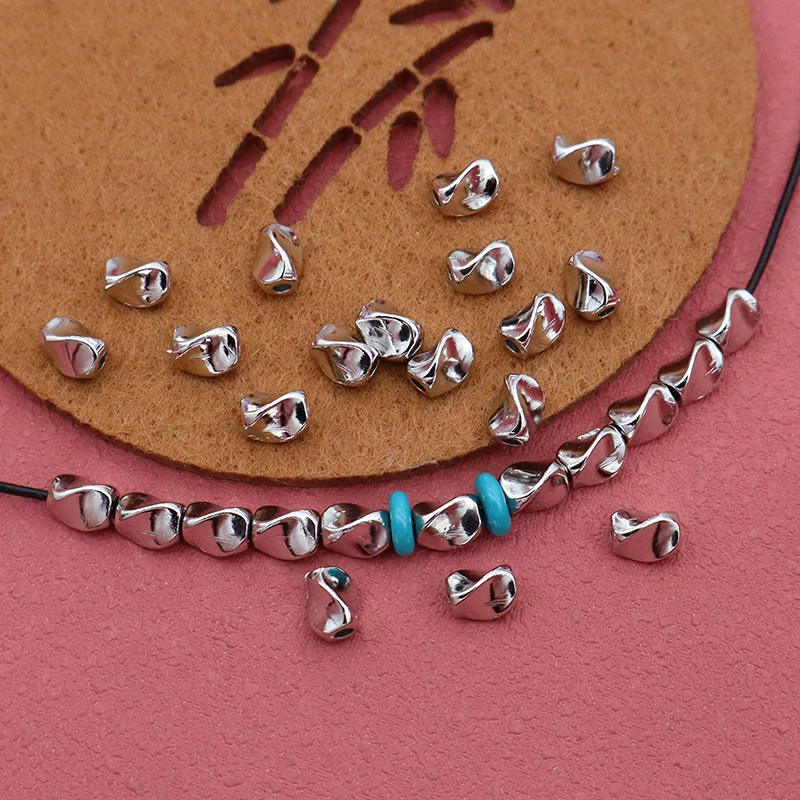 50pcs/lot Plated Rhodium Color Irregular Twisted Loose Beads 6.5x5mm Fashion Jewelry Metal Bead Spacers DIY Bracelets Nekclace