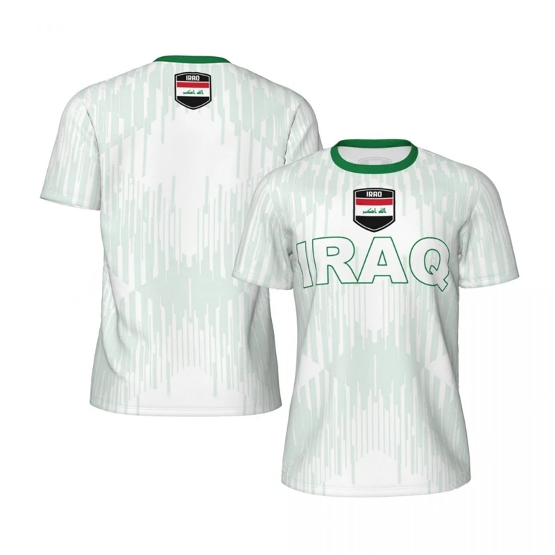 Men's Iraqi Flag-printed Football Style Sportswear with National Emblem Large Size Breathable Casual T-shirt Family Outfit