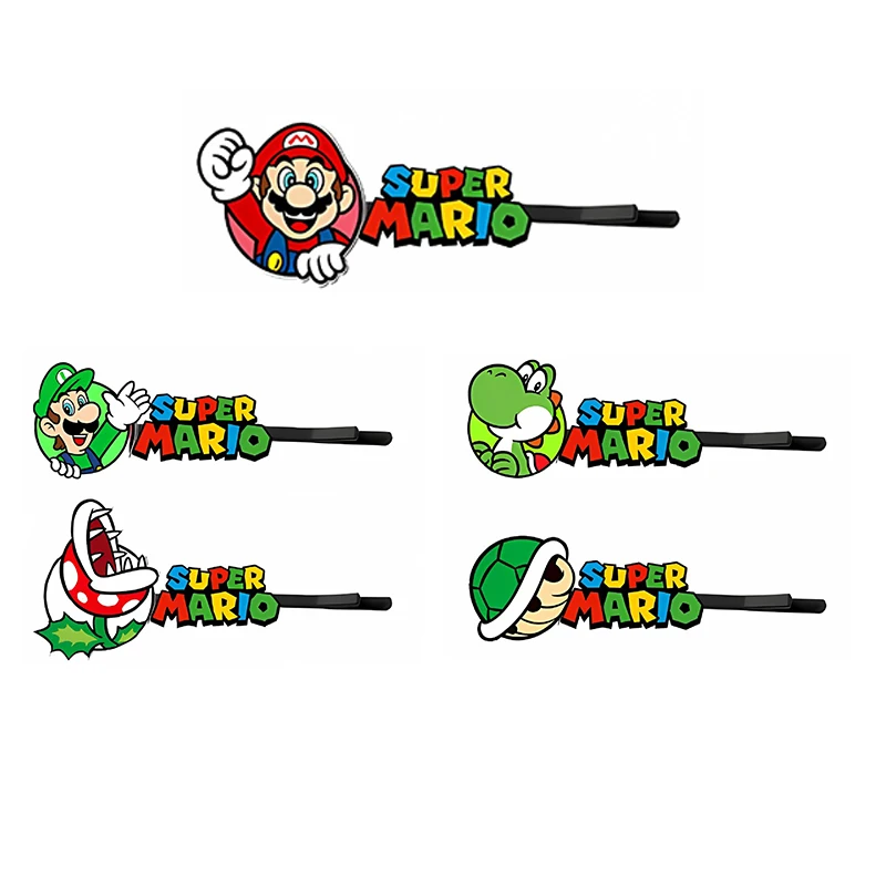 New Super Mario Hair Pin Cartoon Anime Figure Bobby Pin Girls Jewelry Accessories for Women Cosplay Kids Birthday Gifts