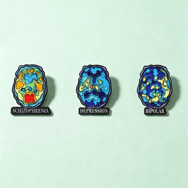 New Style Brain Thermal Imaging Mental Health Design Metal Brooch Cartoon Alloy Enamel Badge Pin For DIY Clothing Accessories