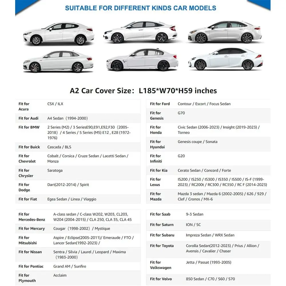 غطاء سيارة عالمي مقاوم للماء مكون من 6 طبقات للحماية الخارجية - يناسب سلسلة BMW 3، Toyota Corolla، Civic، Chevy Cruze (178-185 i #5