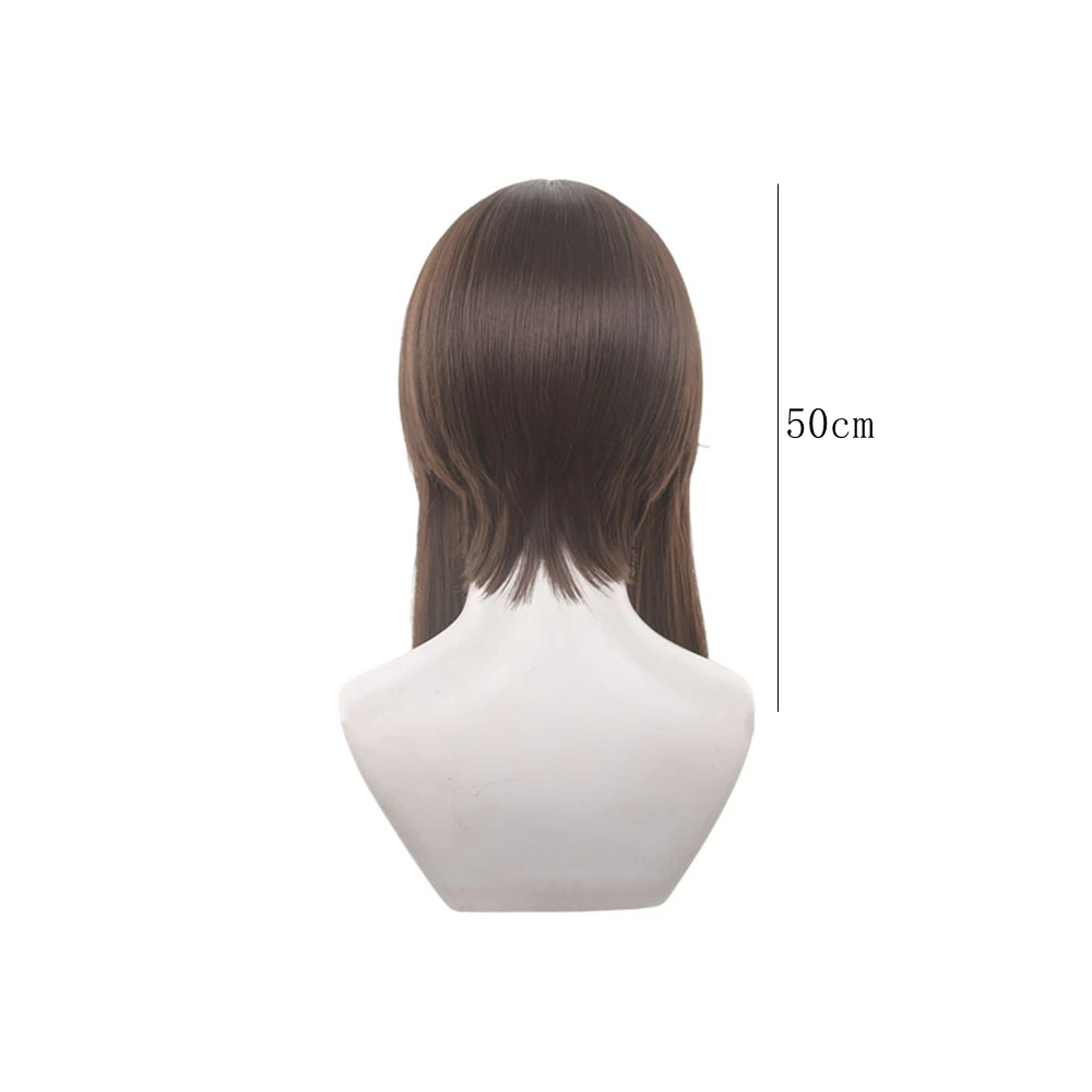 Deep Brown Solid Tone Medium Straight Wig with Frontal Fringe Panel and Symmetrical Drop Strands Heat Resistant