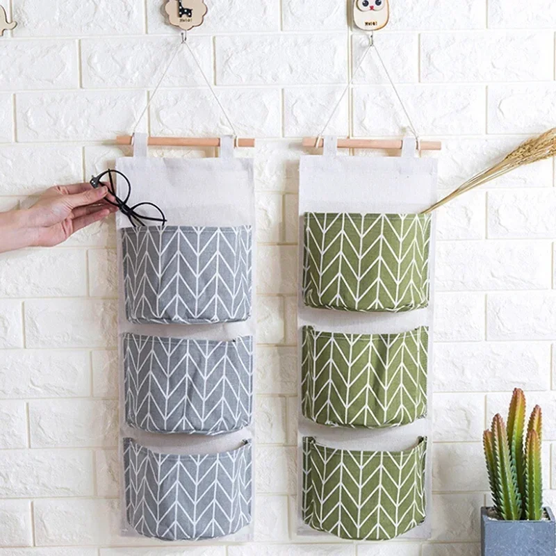 Creative Cotton Linen Waterproof 3 Layer Hanging Storage Bag Organizer Door Sundries Cloth Art Home Decor