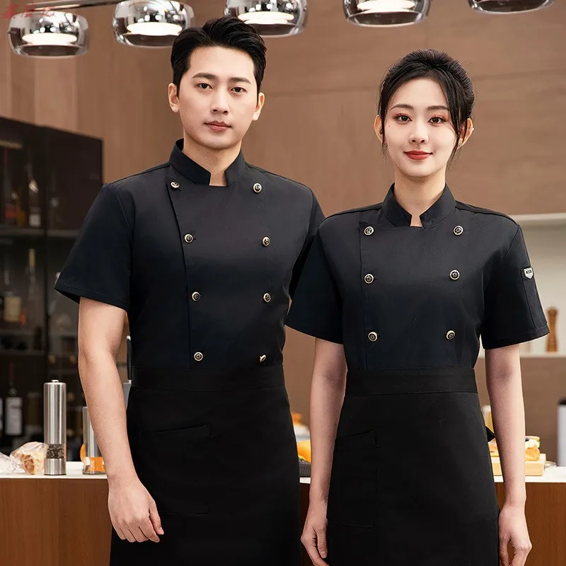 سترة صيفية رفيعة قابلة للتنفس بأكمام قصيرة وشبكة مزدوجة الصدر لتقديم الطعام في الفنادق والمطاعم والمقصف والمعجنات