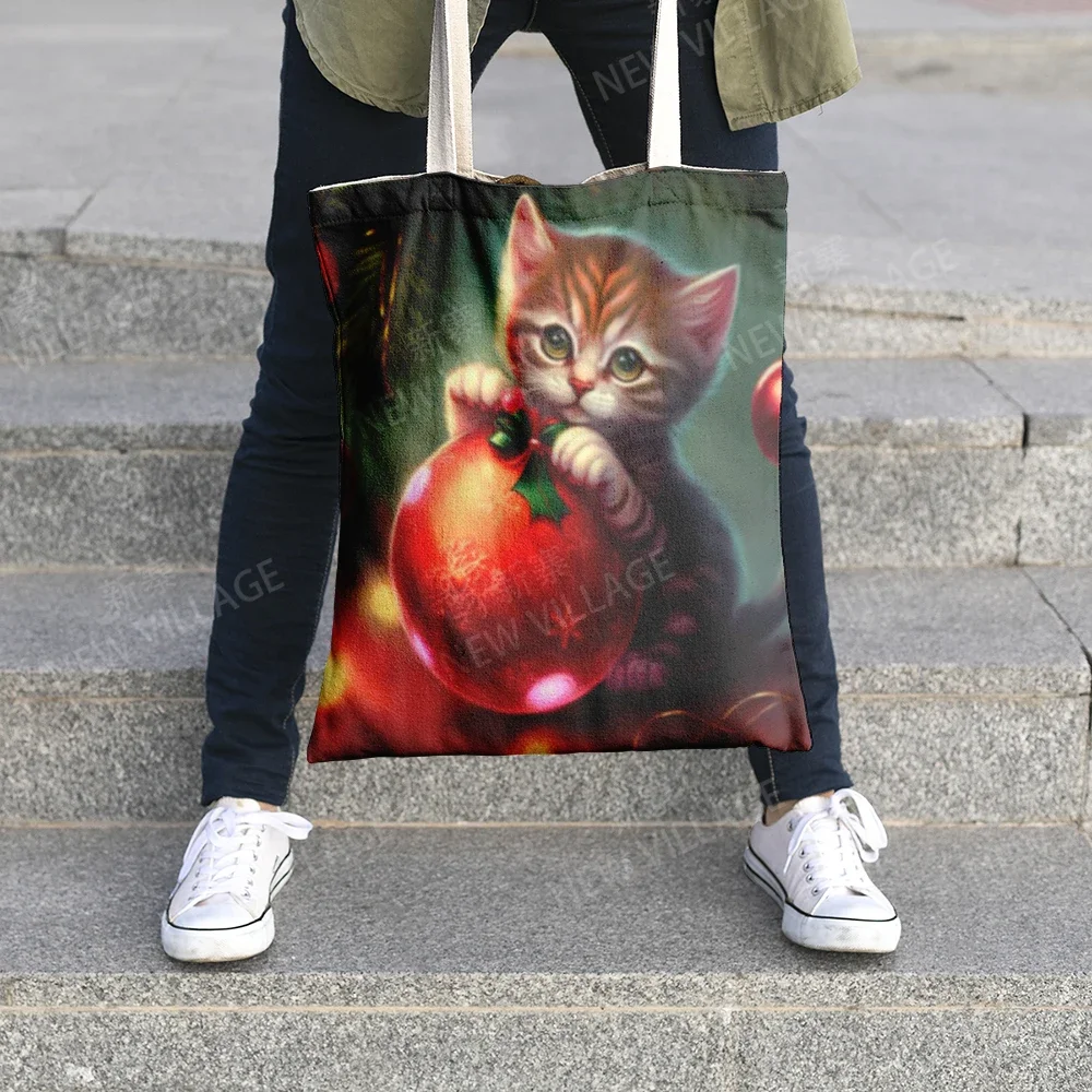 Travel pouch tote bags for women Christmas cats and dog organizer Shopper bag canvas Cosmetic bag for makeup Storage Shopper bag