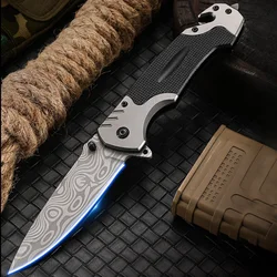 Outdoor Vouwmes Damascus Patroon Tactische Survival Camping Pocket Rvs Zelfverdediging Klein Mes