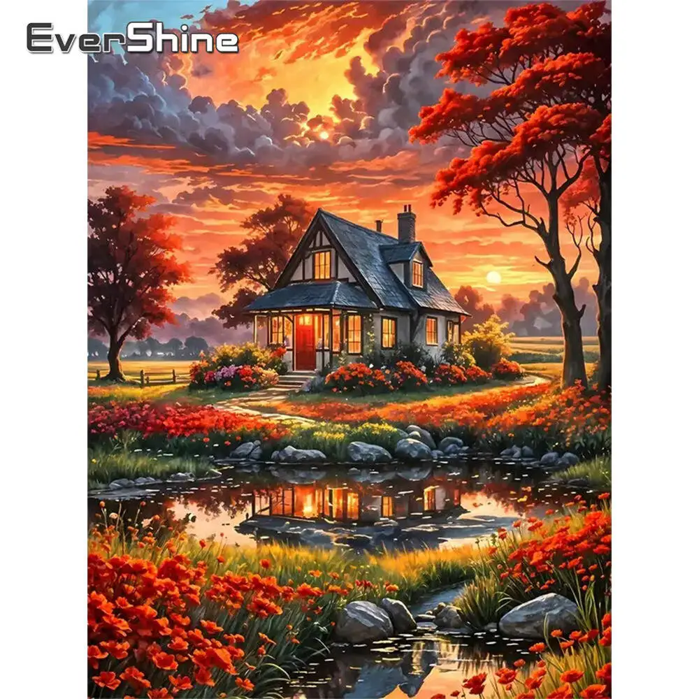 Evershine Diamond Embroidery House Landscape Painting Tree D