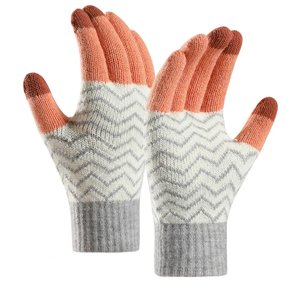 

1 Pair Men's and women's winter warm touch screen plus velvet and thickened finger jacquard knitted gloves