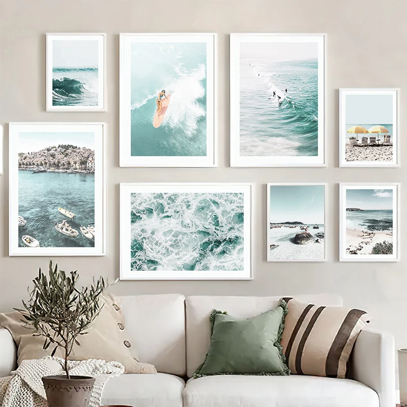 

Summer Surfing Beach Coconut Tree Scenery Leisure Canvas Poster Picture Wall Art Nordic LivingRoom Bedroom Home Decoration Print