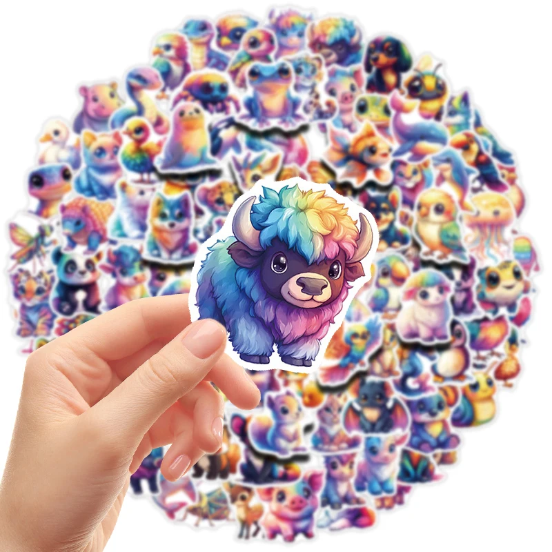 

100 шт. радужных наклеек с животными, красочные эстетичные декоративные стикеры для телефона, ноутбука, велосипеда, гитары, скейтборда, бутылки для воды