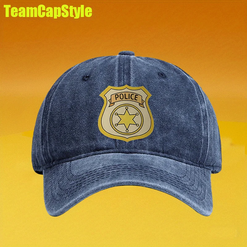 Adjustable Vintage Washed Baseball Cap Featuring a Police Badge Design - Breathable 100%, Sweat-Absorbing, Lightweight And Durab