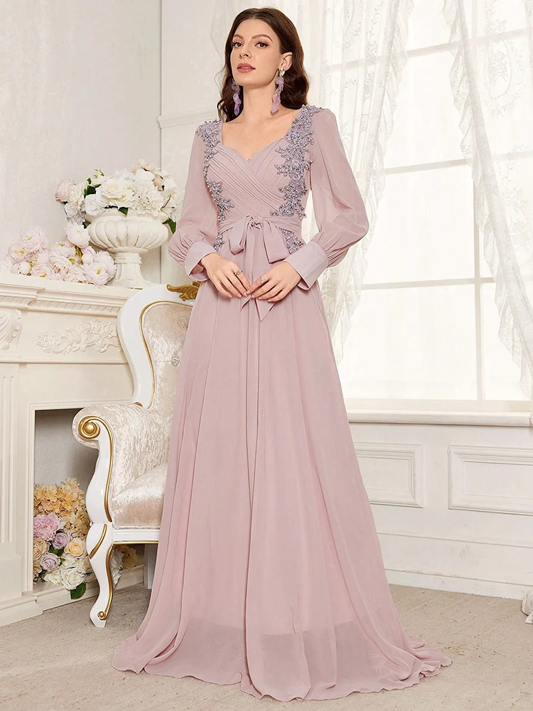 

TOLEEN 2024 Women Luxury Elegant Formal Party Evening Bridesmaid Dress With Sweetheart Neckline Beaded Waist And Pearl Detailing