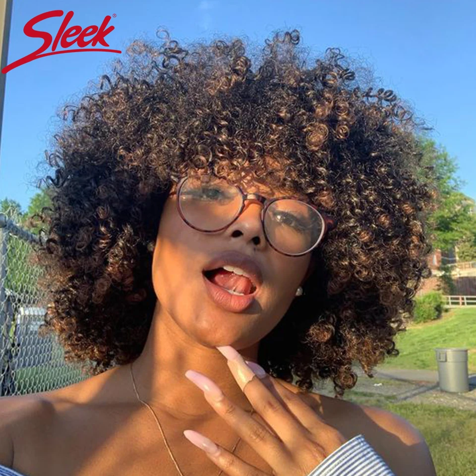 

Sleek Curly Human Hair Wigs For Women P4/30 Highlight Colored Jerry Curl Curly Hair Wigs 100% Real Ready To Wear Short Hair Wigs