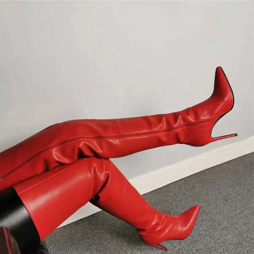 Big Size 40-46 High Heels Women\'s Over-the-knee Boots Pu Leather Stiletto Knee Boots Leg Boots For Girls